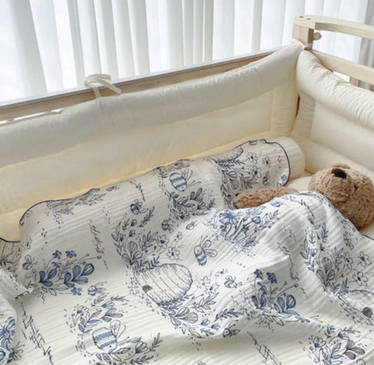 Bee Blue M Stroller Blanket – 70×90cm Lightweight Summer Blanket / Nap Blanket for Newborns