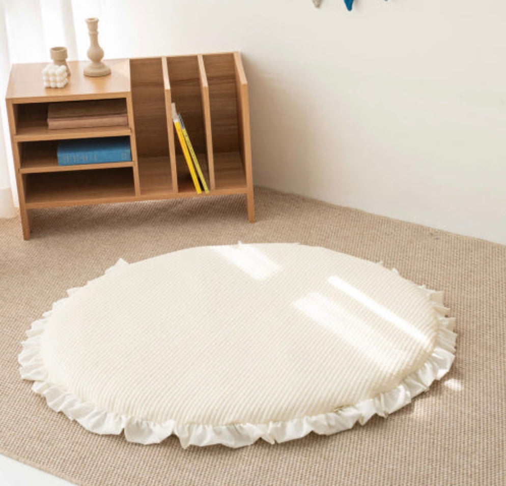 Rollbaby Soft Round Rug – Baby & Kids Playroom Mat, Ivory 110cm with Frill Edg